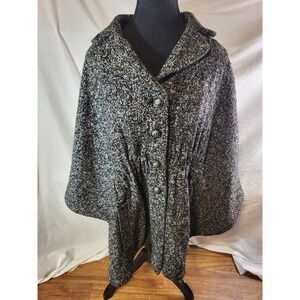 Vtge Y2K Steven Madden Tweed Gray Size Large Button Up Poncho Cape Jacket